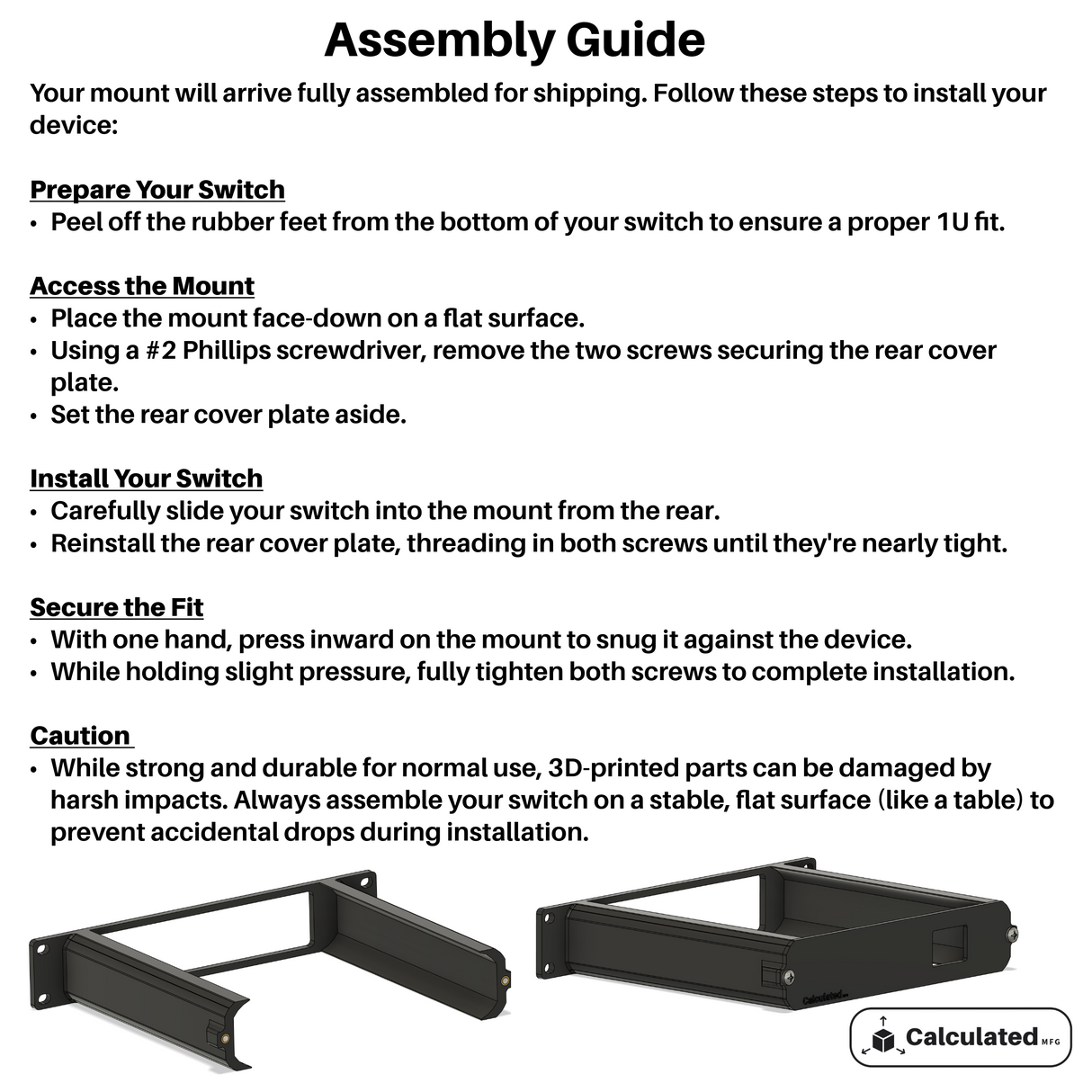 UniFi USW-Lite-16-PoE | PETG Mount w/ Brass Inserts | Fits Standard 10" Server Racks 1U