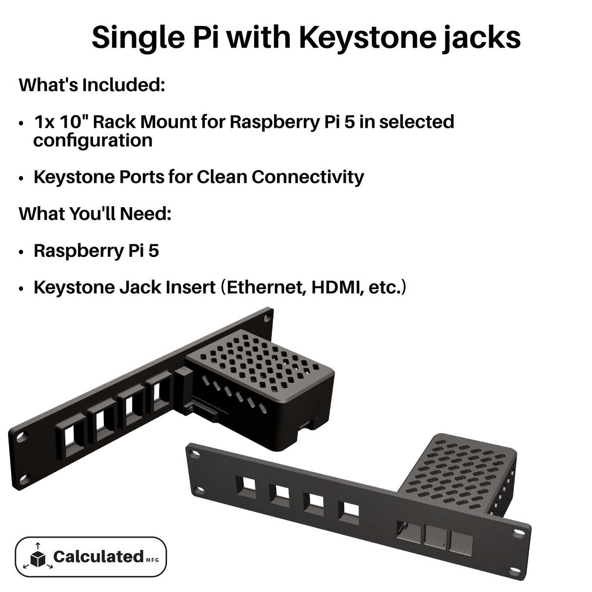 Raspberry Pi 5 Rack Mount | 10" 1U | PETG | Keystone Jack | Dual Pi or Single Pi works with M.2 Hat and active cooler