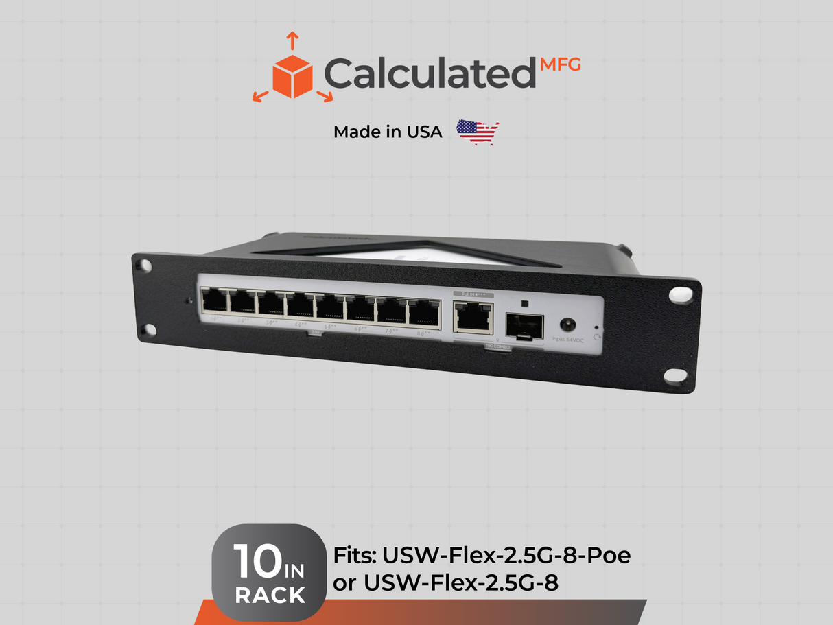 10in 1U Rack Mount fits UniFi USW-Flex-2.5G-8-PoE and USW-Flex-2.5G-8 | 1U Mount for Standard 10" Server Racks