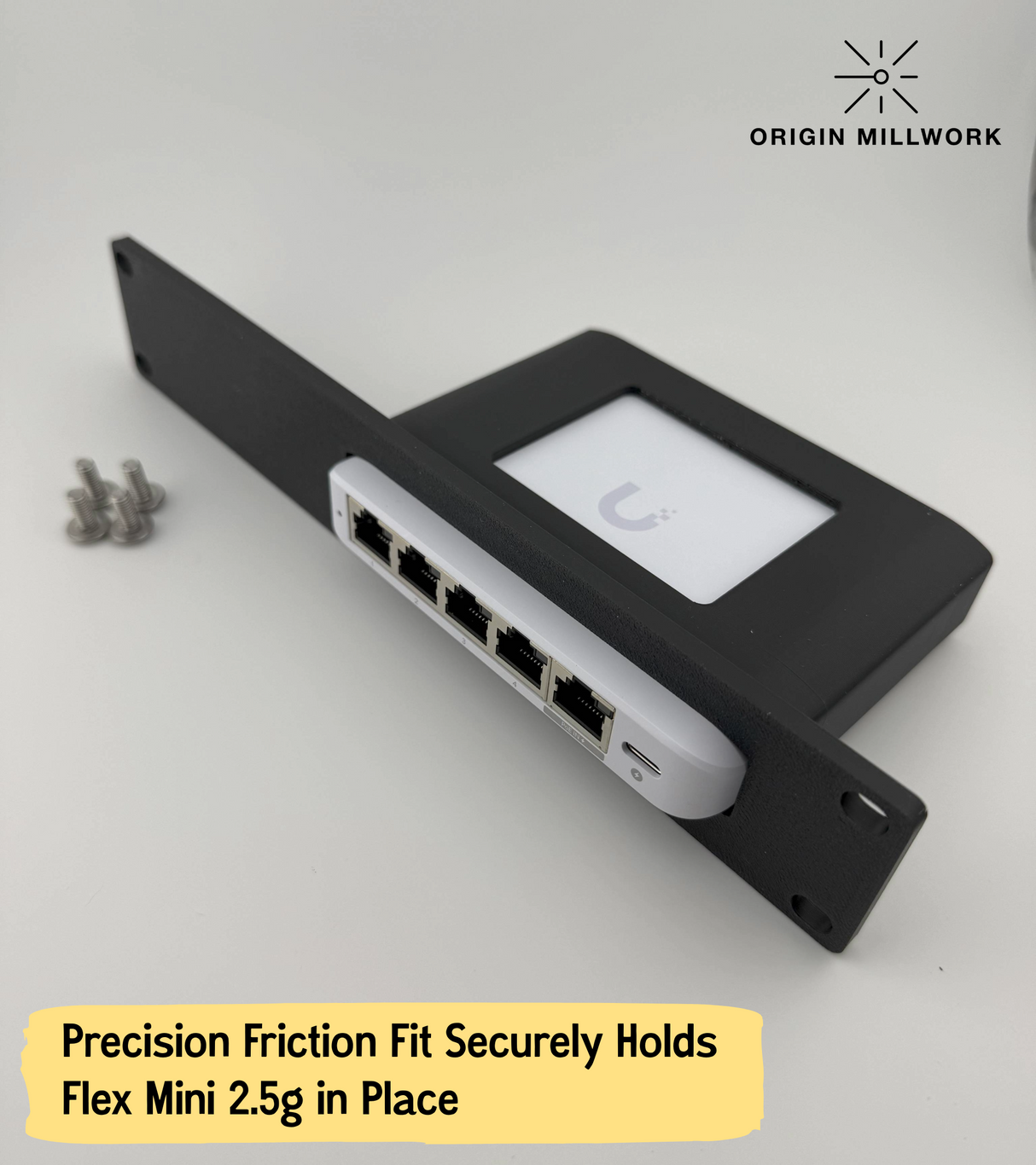 UniFi Flex Mini 2.5G-5 Switch Mount | 10" Rack Mount 1U | Compatible with DeskPi Rackmate, Secure Network Switch Holder