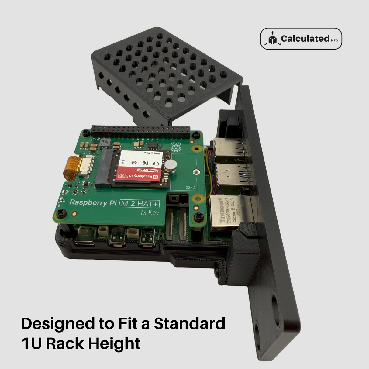 Raspberry Pi 5 Rack Mount Case | Half-Rack 1U Design | Compatible with Official Cooler & M.2 Hat