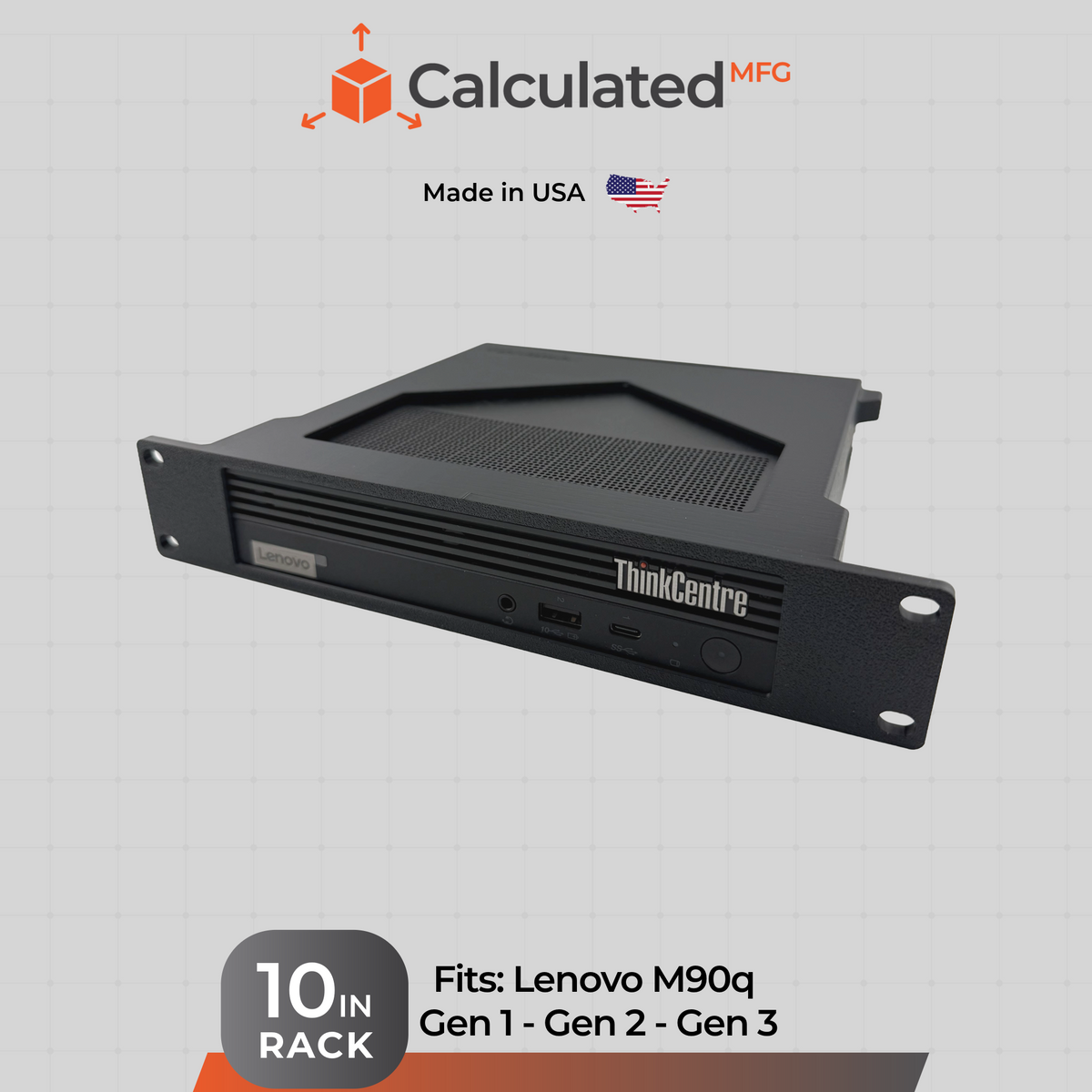 10" Rack Mount fits Lenovo ThinkCentre M90q Gen 1 / Gen 2 / Gen 3 | 1U 10-inch Lenovo ThinkCentre M90q mount