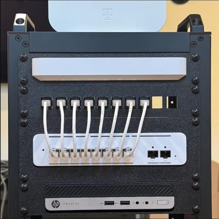 Customer rack: UniFi UCG Fiber, USW-Pro-XG-8-PoE and an HP ProDesk Mini